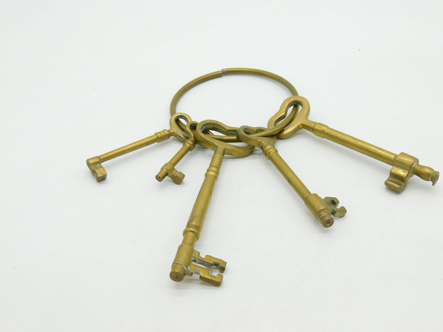 Victorian Set of Large Cast Brass Jailers Keys on Ring Antique c1880