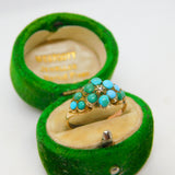 Victorian 15ct Gold, Turquoise & Old Cut Diamond Floral Ring Antique c1860