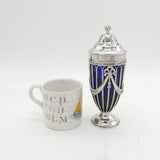 Edwardian Sterling Silver & Blue Glass Pierced Sugar Caster Antique Chester