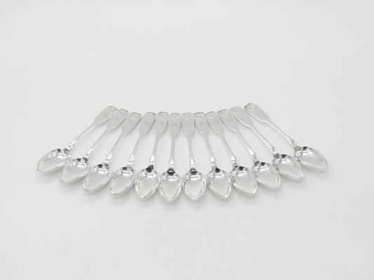 Victorian Scottish Set of 12 Sterling Silver Queens Pattern Teaspoons 1845 Edinburgh