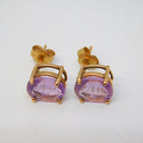 9ct Yellow Gold Oval Cut Amethyst Stud Earrings Vintage 2007 Birmingham