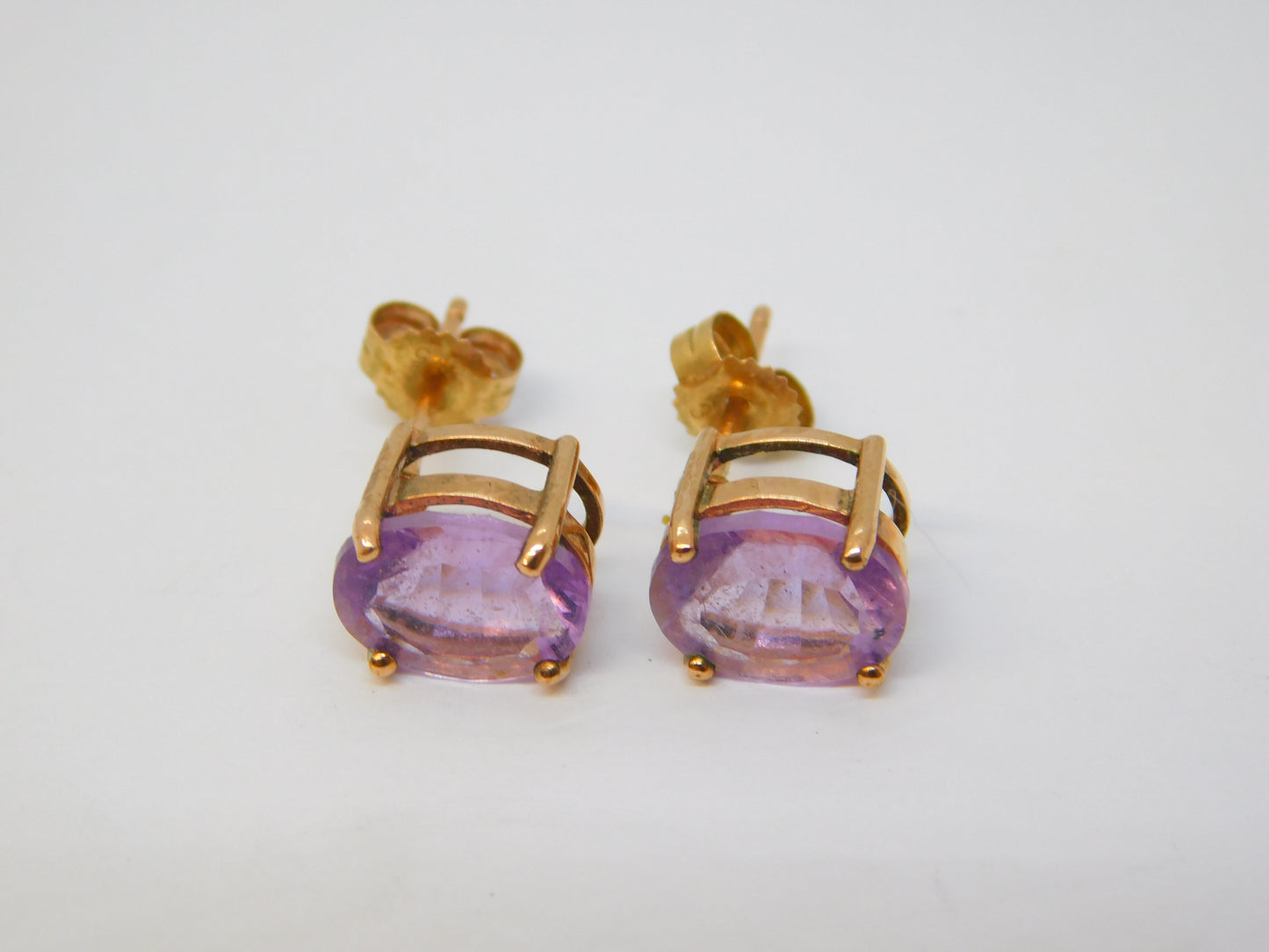 9ct Yellow Gold Oval Cut Amethyst Stud Earrings Vintage 2007 Birmingham