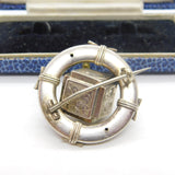 Victorian Sterling Silver Naval Life-Ring Sweetheart Brooch with Cube Antique c1880