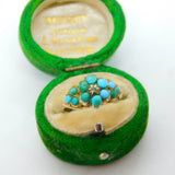 Victorian 15ct Gold, Turquoise & Old Cut Diamond Floral Ring Antique c1860