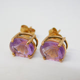9ct Yellow Gold Oval Cut Amethyst Stud Earrings Vintage 2007 Birmingham