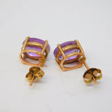 9ct Yellow Gold Oval Cut Amethyst Stud Earrings Vintage 2007 Birmingham