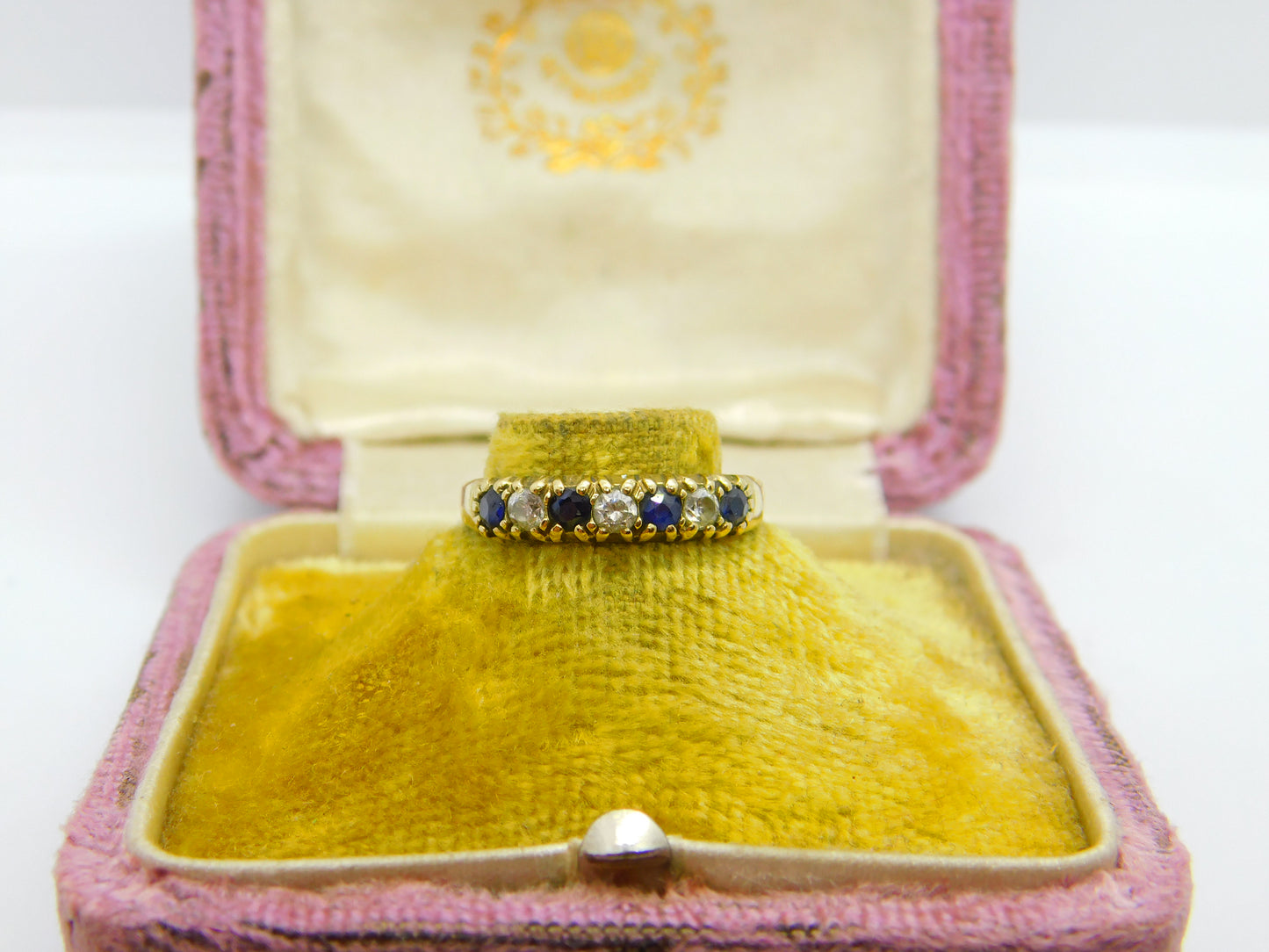 9ct Yellow Gold, Sapphire Diamond Paste Half-Eternity Ring Vintage 1993 London