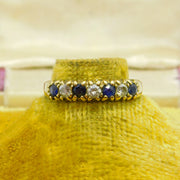 9ct Yellow Gold, Sapphire Diamond Paste Half-Eternity Ring Vintage 1993 London