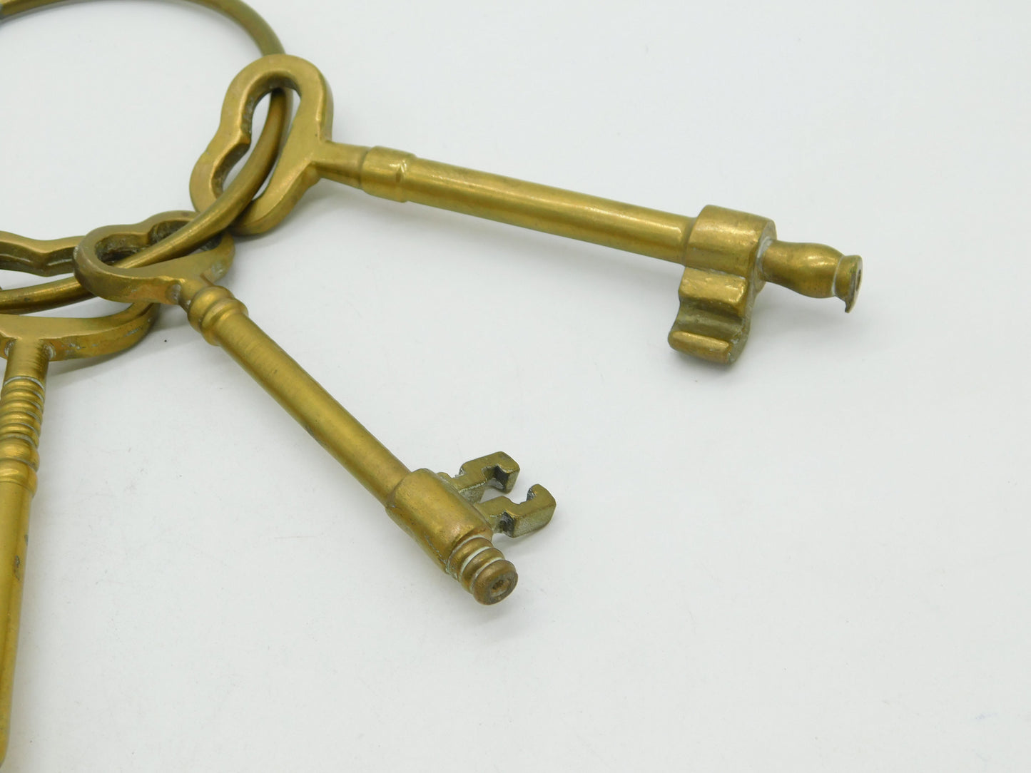 Victorian Set of Large Cast Brass Jailers Keys on Ring Antique c1880