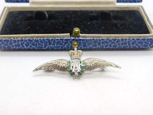 WWII-era Sterling Silver & Enamel RAF Wings Sweetheart Brooch Antique c1945