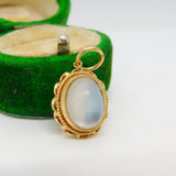 9ct Yellow Gold Cabochon Moonstone Floral Drop Pendant Vintage 1975 London