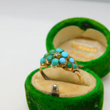 Victorian 15ct Gold, Turquoise & Old Cut Diamond Floral Ring Antique c1860