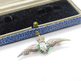 WWII-era Sterling Silver & Enamel RAF Wings Sweetheart Brooch Antique c1945