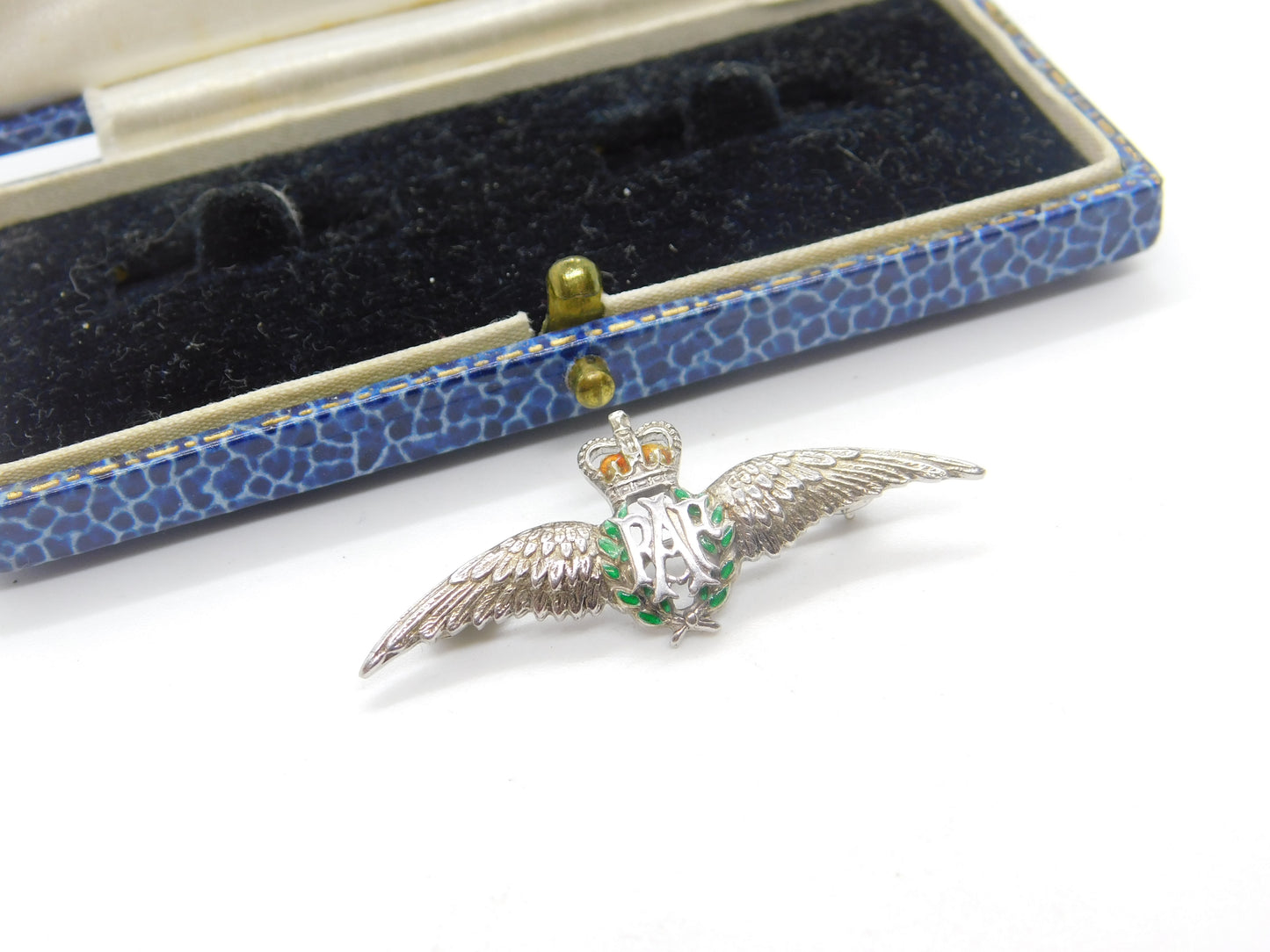 WWII-era Sterling Silver & Enamel RAF Wings Sweetheart Brooch Antique c1945