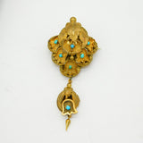 Victorian Boxed Etruscan Style Pinchbeck Earrings & Brooch Set Antique c1850