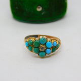 Victorian 15ct Gold, Turquoise & Old Cut Diamond Floral Ring Antique c1860