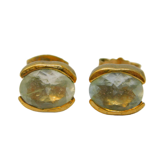 9ct Yellow Gold Faceted Pale-Blue Topaz Stud Earrings Vintage 2010 Birmingham
