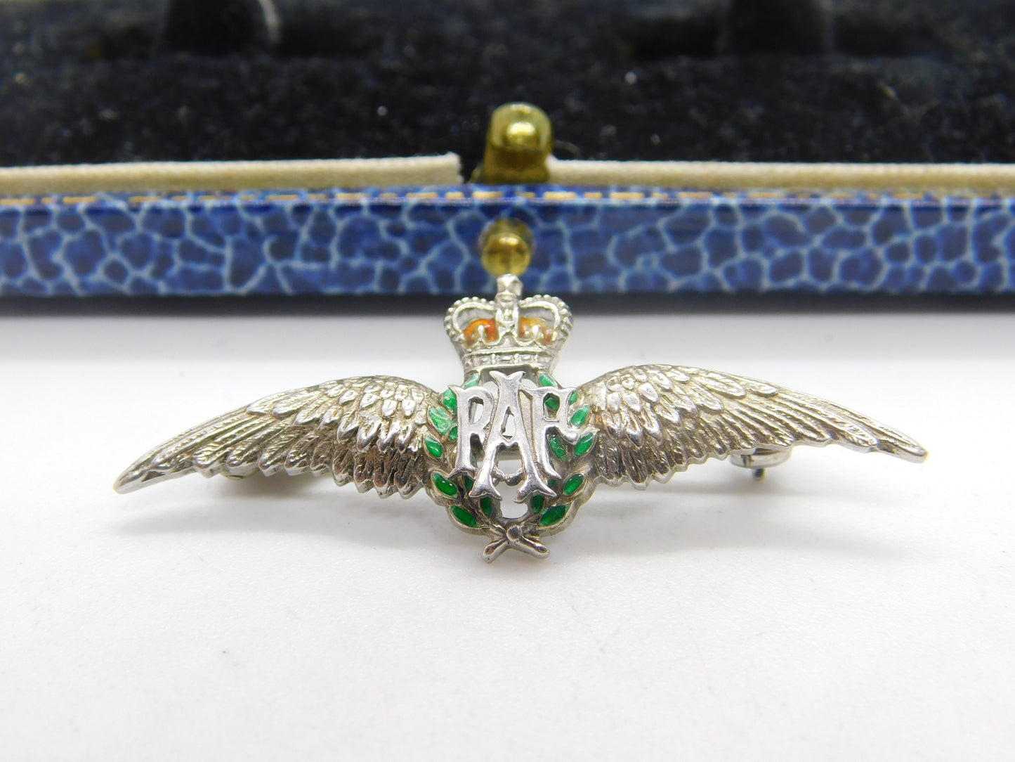 WWII-era Sterling Silver & Enamel RAF Wings Sweetheart Brooch Antique c1945