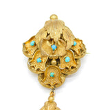 Victorian Boxed Etruscan Style Pinchbeck Earrings & Brooch Set Antique c1850