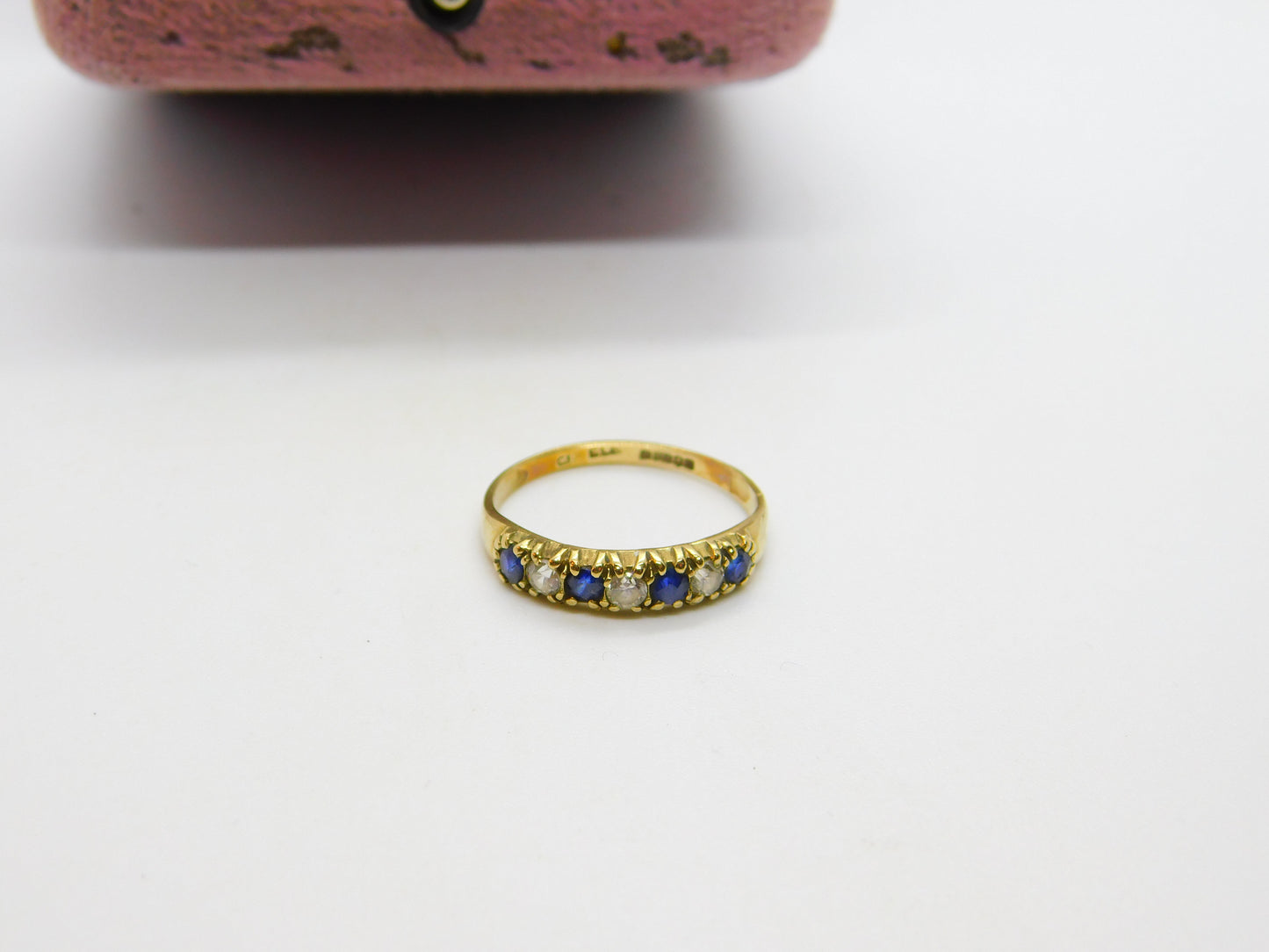 9ct Yellow Gold, Sapphire Diamond Paste Half-Eternity Ring Vintage 1993 London