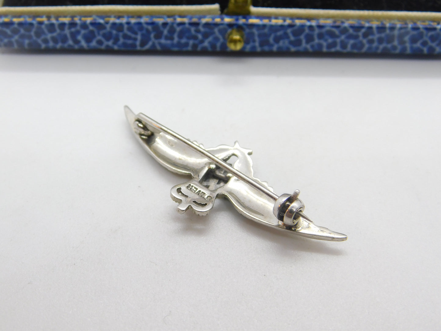 WWII-era Sterling Silver & Enamel RAF Wings Sweetheart Brooch Antique c1945