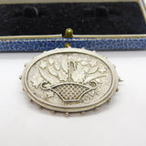Victorian Sterling Silver Flower Basket Sweetheart Brooch Antique c1880