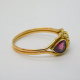 Victorian 15ct Gold, Heart-Cut Almandine Garnet & Seed Pearl Ring Antique c1860s