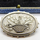 Victorian Sterling Silver Flower Basket Sweetheart Brooch Antique c1880