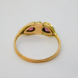 Victorian 15ct Gold, Heart-Cut Almandine Garnet & Seed Pearl Ring Antique c1860s