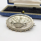 Victorian Sterling Silver Flower Basket Sweetheart Brooch Antique c1880