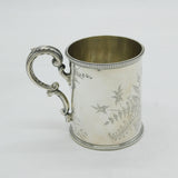 Victorian Sterling Silver Floral Decorated Christening Mug Antique 1874 London