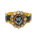 Victorian 18ct Gold, Black Enamel 'In Memory Of' Mourning Ring Antique London