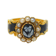 Victorian 18ct Gold, Black Enamel 'In Memory Of' Mourning Ring Antique London