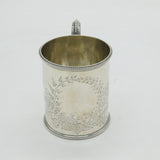 Victorian Sterling Silver Floral Decorated Christening Mug Antique 1874 London
