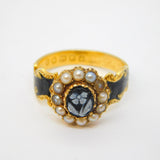 Victorian 18ct Gold, Black Enamel 'In Memory Of' Mourning Ring Antique London