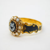 Victorian 18ct Gold, Black Enamel 'In Memory Of' Mourning Ring Antique London