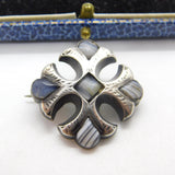 Scottish Victorian Sterling Silver & Montrose Agate Celtic Cross Brooch Antique c1860