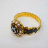 Victorian 18ct Gold, Black Enamel 'In Memory Of' Mourning Ring Antique London