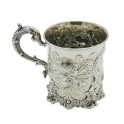 Victorian Sterling Silver Floral Decorated Christening Mug Antique 1844 London