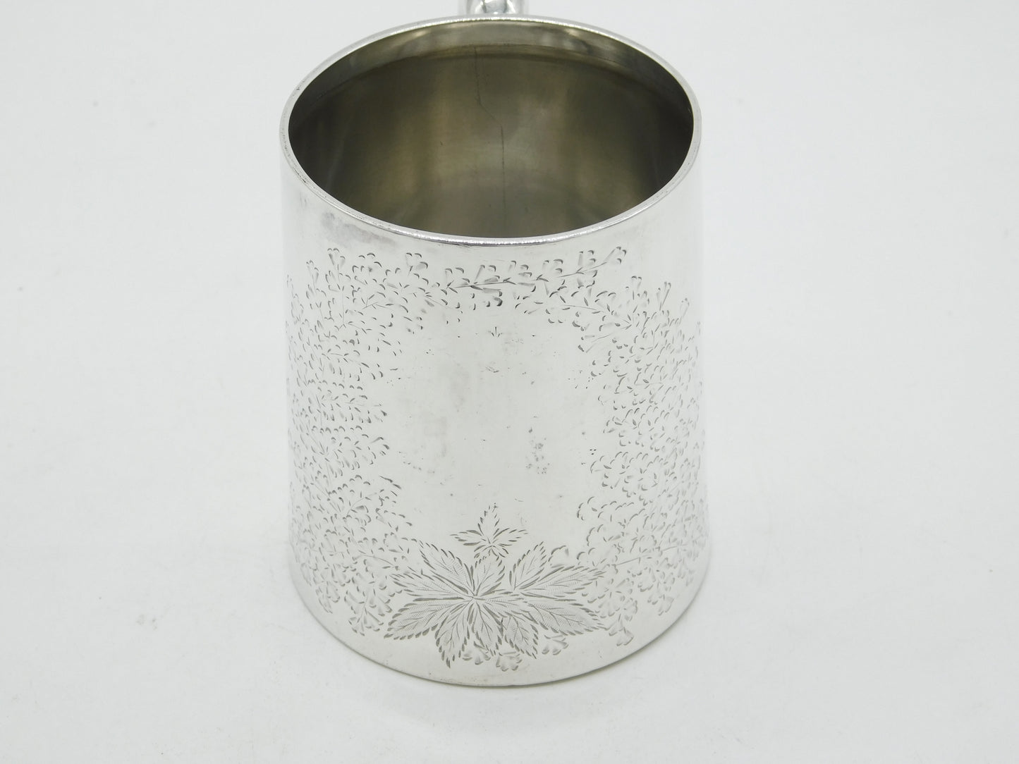 Victorian Sterling Silver Floral Pattern Christening Mug Antique 1892 Sheffield