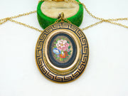 Victorian Pinchbeck Micro-Mosaic Floral Mourning Pendant Necklace Antique c1860