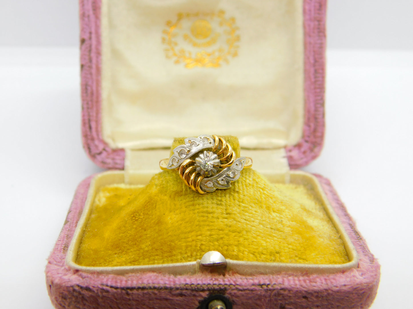 Victorian French 18ct Yellow Gold Platinum Set Paste Floral Spray Ring c1900