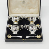 Boxed Set of Sterling Silver Lion Handle Trophy Salt Cellars 1900 London Antique