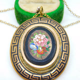 Victorian Pinchbeck Micro-Mosaic Floral Mourning Pendant Necklace Antique c1860