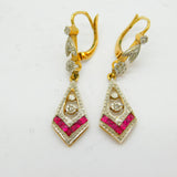 Art Deco French 18ct Gold, Platinum, Diamond & Ruby Drop Earrings Antique c1920s