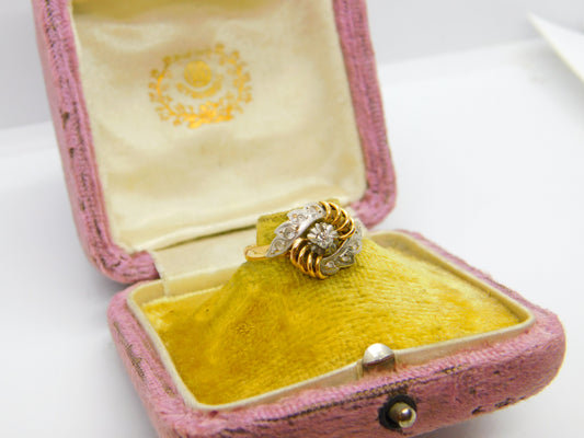 Victorian French 18ct Yellow Gold Platinum Set Paste Floral Spray Ring c1900