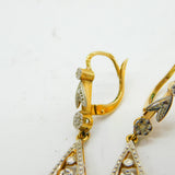 Art Deco French 18ct Gold, Platinum, Diamond & Ruby Drop Earrings Antique c1920s