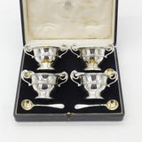 Boxed Set of Sterling Silver Lion Handle Trophy Salt Cellars 1900 London Antique