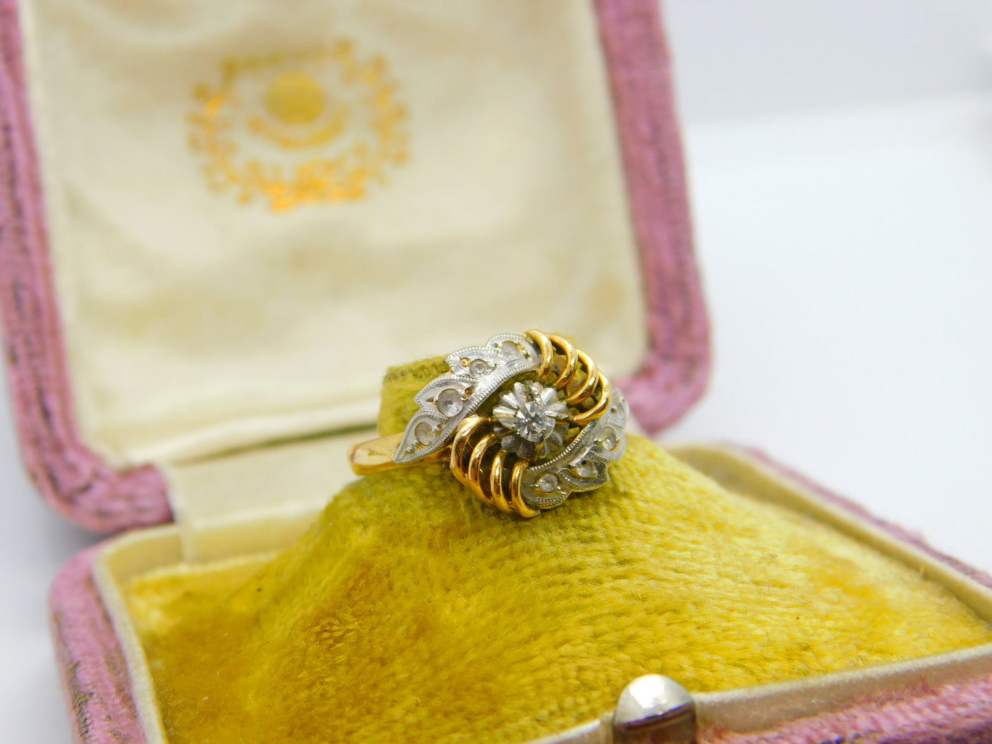 Victorian French 18ct Yellow Gold Platinum Set Paste Floral Spray Ring c1900