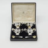 Boxed Set of Sterling Silver Lion Handle Trophy Salt Cellars 1900 London Antique